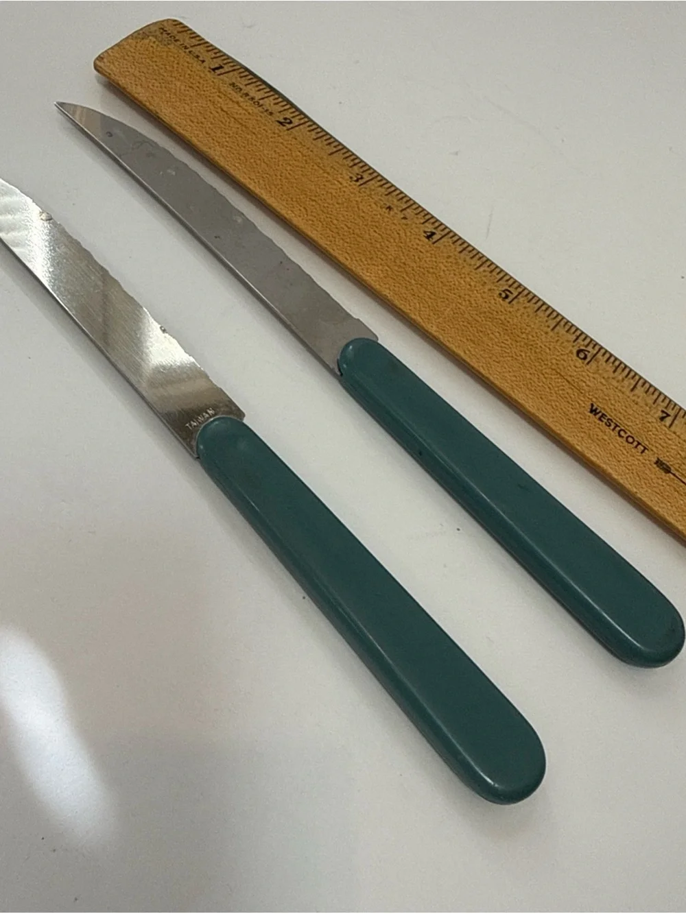 Blue Goose-Pattern Serrated Kitchen Knife Set - Home Accents VTG lot of 2